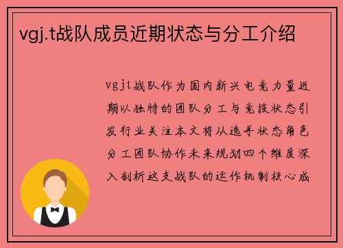 vgj.t战队成员近期状态与分工介绍