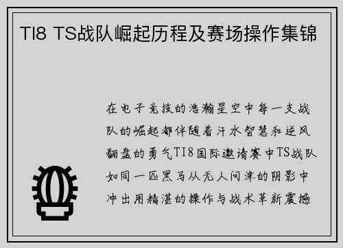 TI8 TS战队崛起历程及赛场操作集锦
