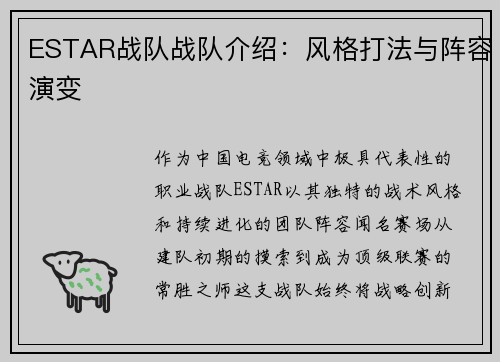 ESTAR战队战队介绍：风格打法与阵容演变